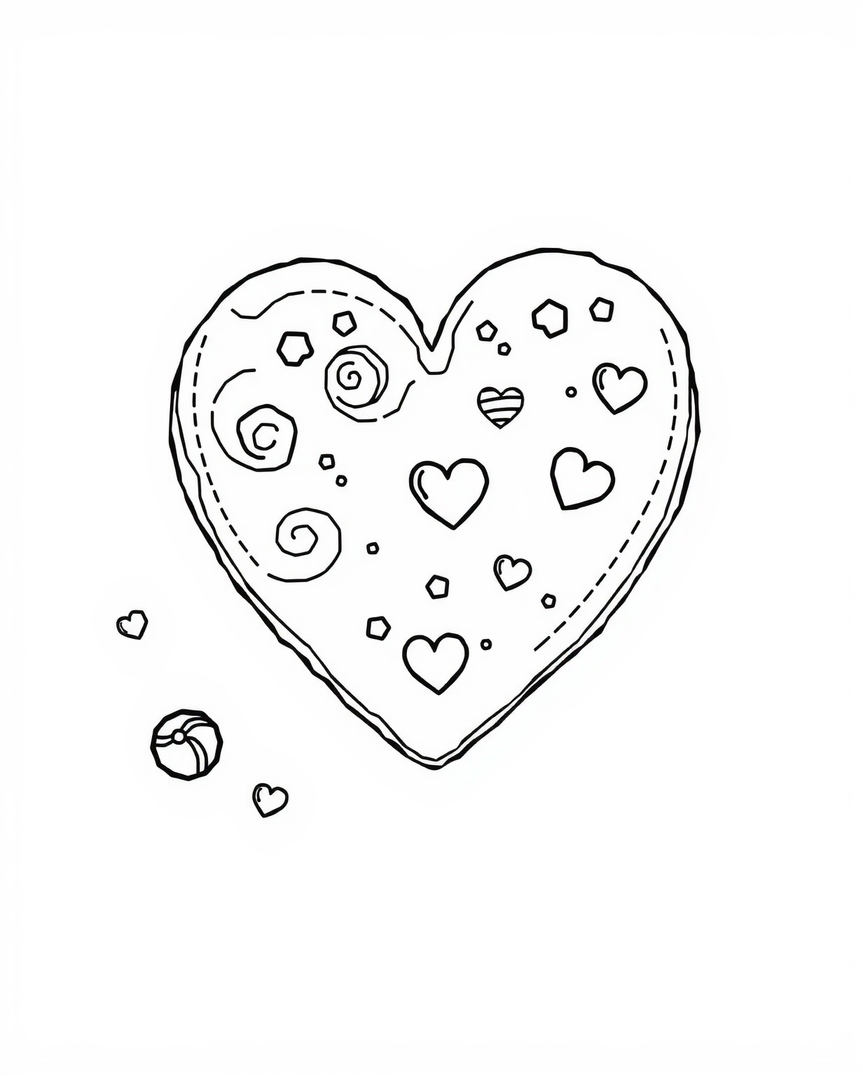 Heart-Shaped Cookie Coloring Page - Free Printable
