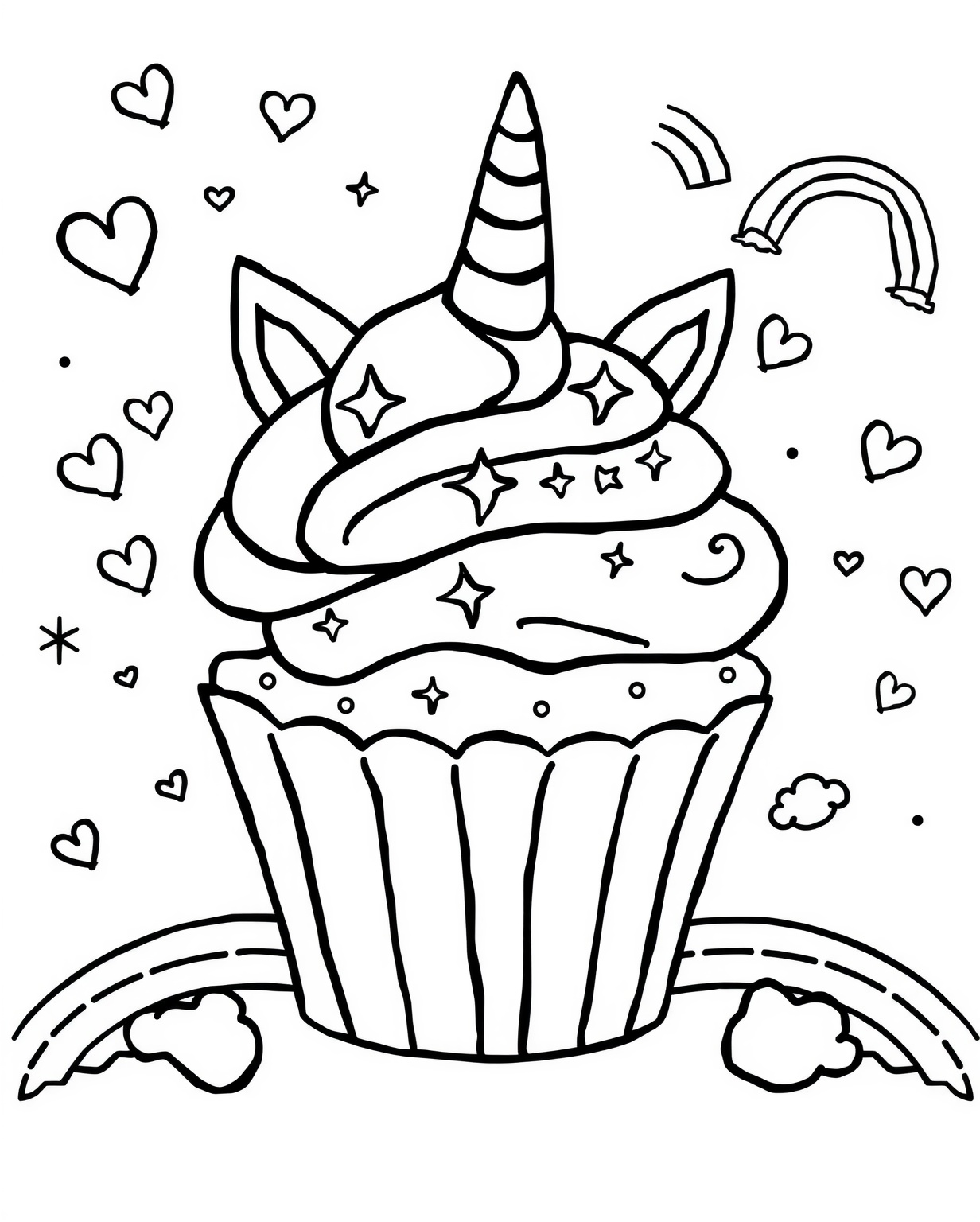 Unicorn Cupcake Coloring Page - Free Printable