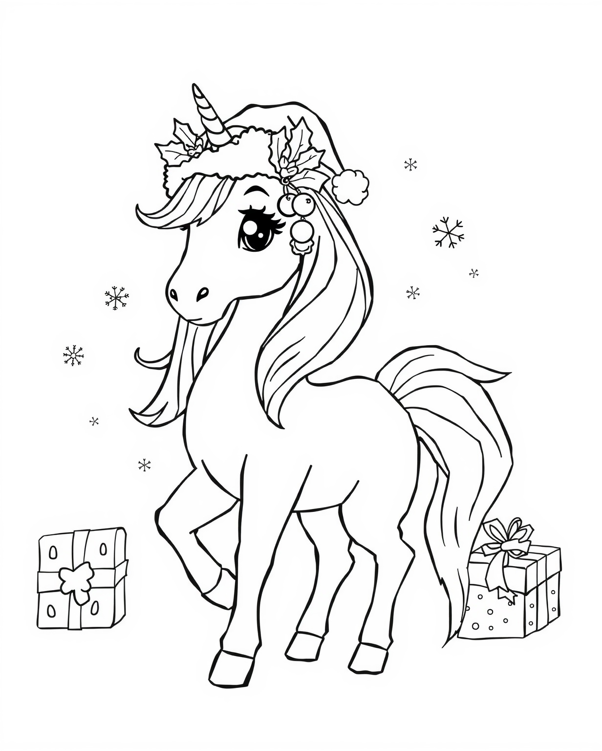 Unicorn With Santa Hat Coloring Page Free Printable