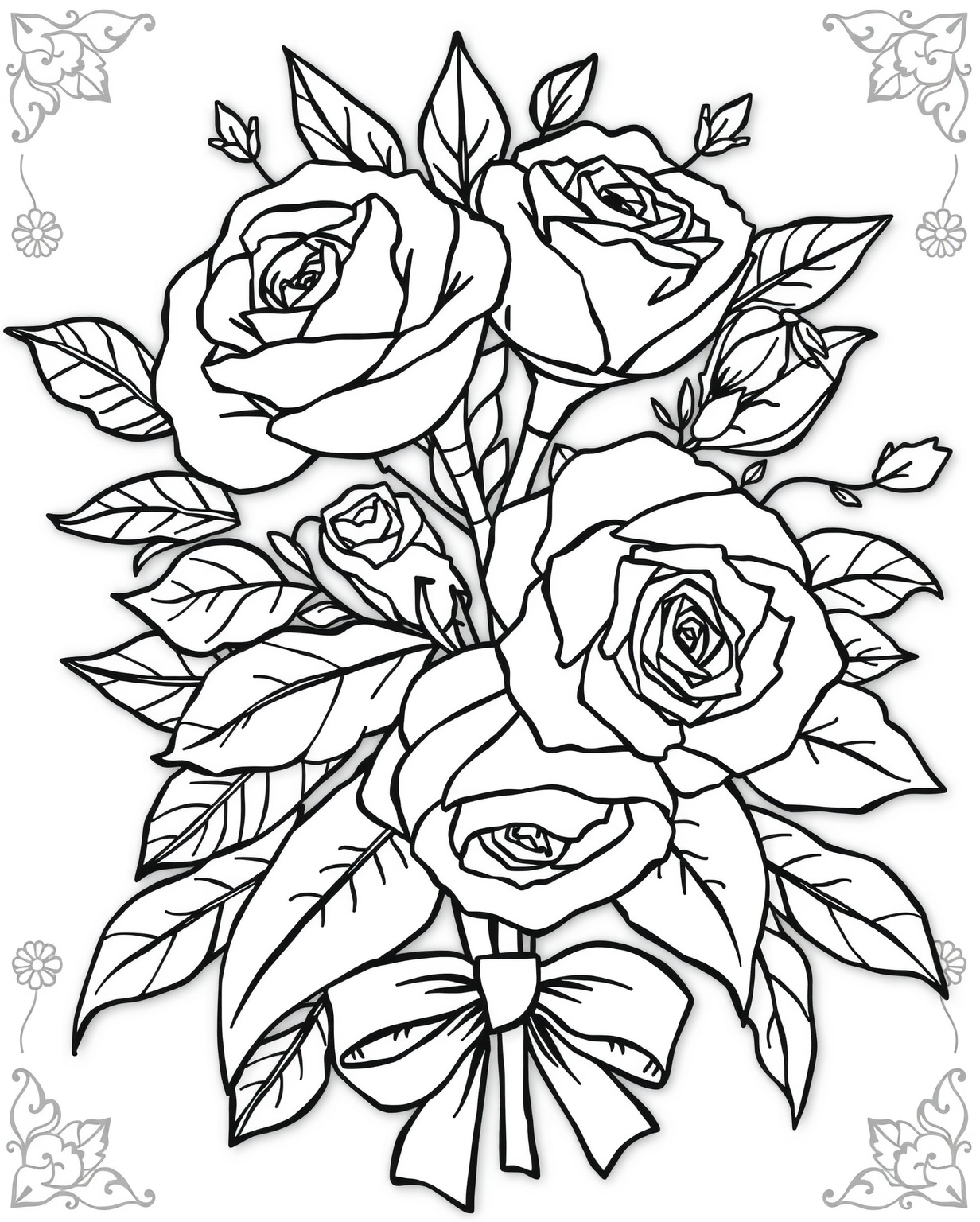 Victorian Rose Bouquet Coloring Page - Free Printable